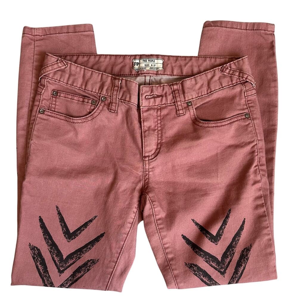 Free People Blush, Arrow Graphic Design, Stretch, Skinny Jeans- 27W